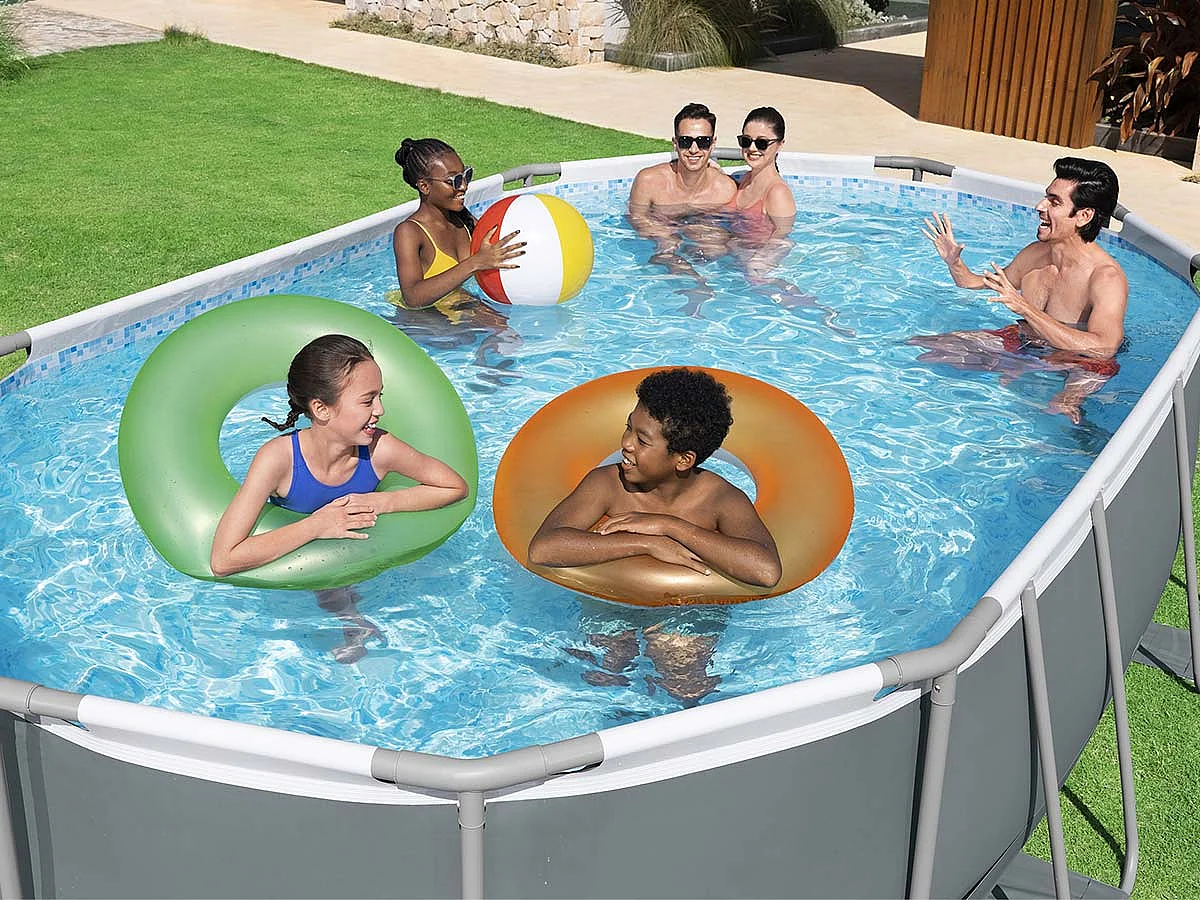 Piscina Desmontable Tubular Bestway Power Steel Oval 488x305x107 cm con Depuradora Cartucho 3.028 L/H con Cobertor y Escalera