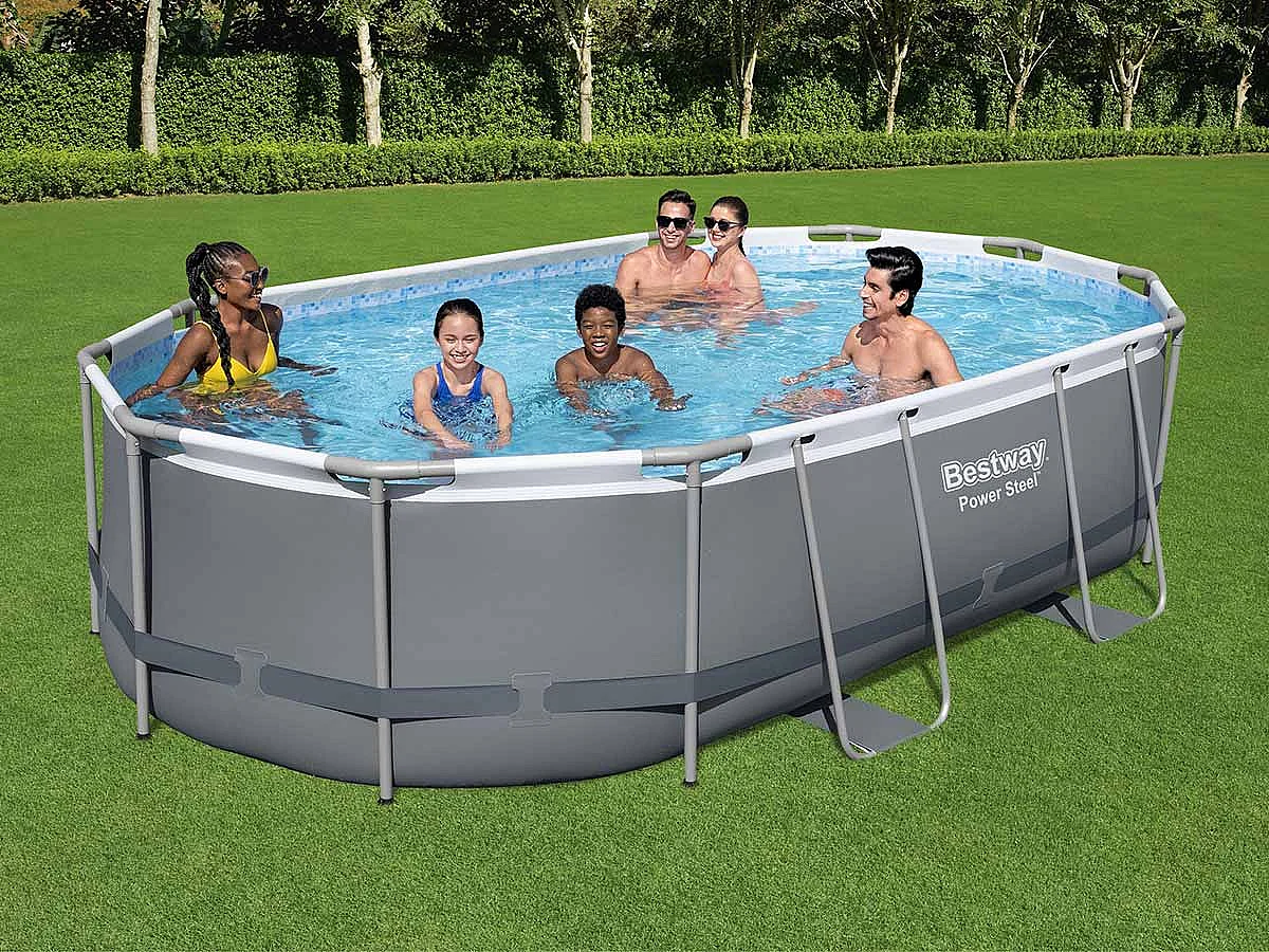 Piscina Fuori Terra Bestway Power Steel Ovale 488x305x107 cm con Pompa Filtro a Cartuccia 3.028 L/H con Scaletta e Copertura
