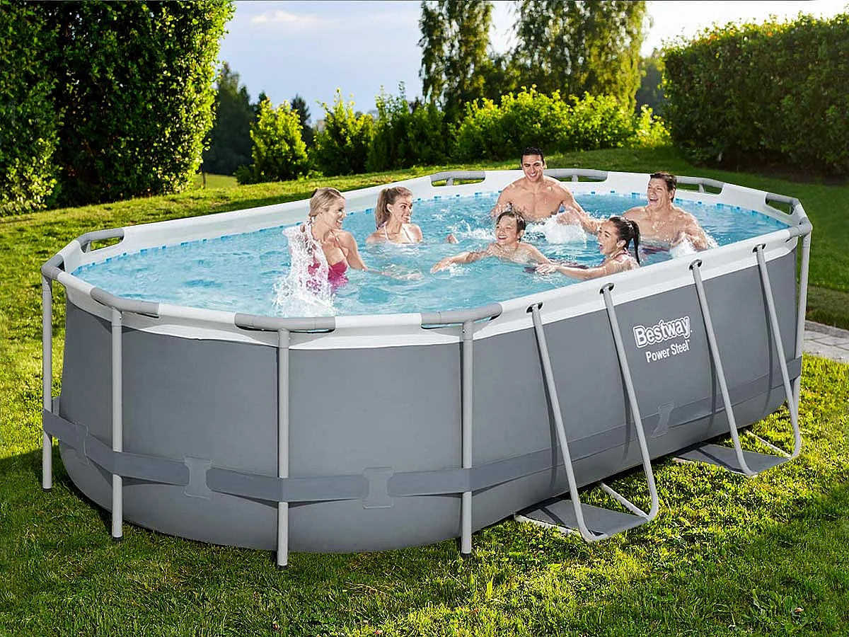 Piscina Desmontable Tubular Bestway Power Steel Oval 427x250x100 cm con Depuradora Cartucho 2.006 L/H