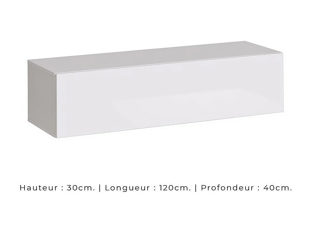 Meuble TV suspendu 120 cm – Blanc – Collection SWITCH – Finitions brillantes – Design moderne
