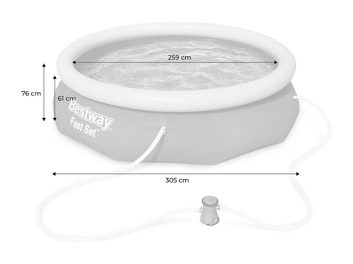 Piscine Autoportante Bestway Fast Set 305x76 cm Filtre à Cartouche de 1.249 litres/heure