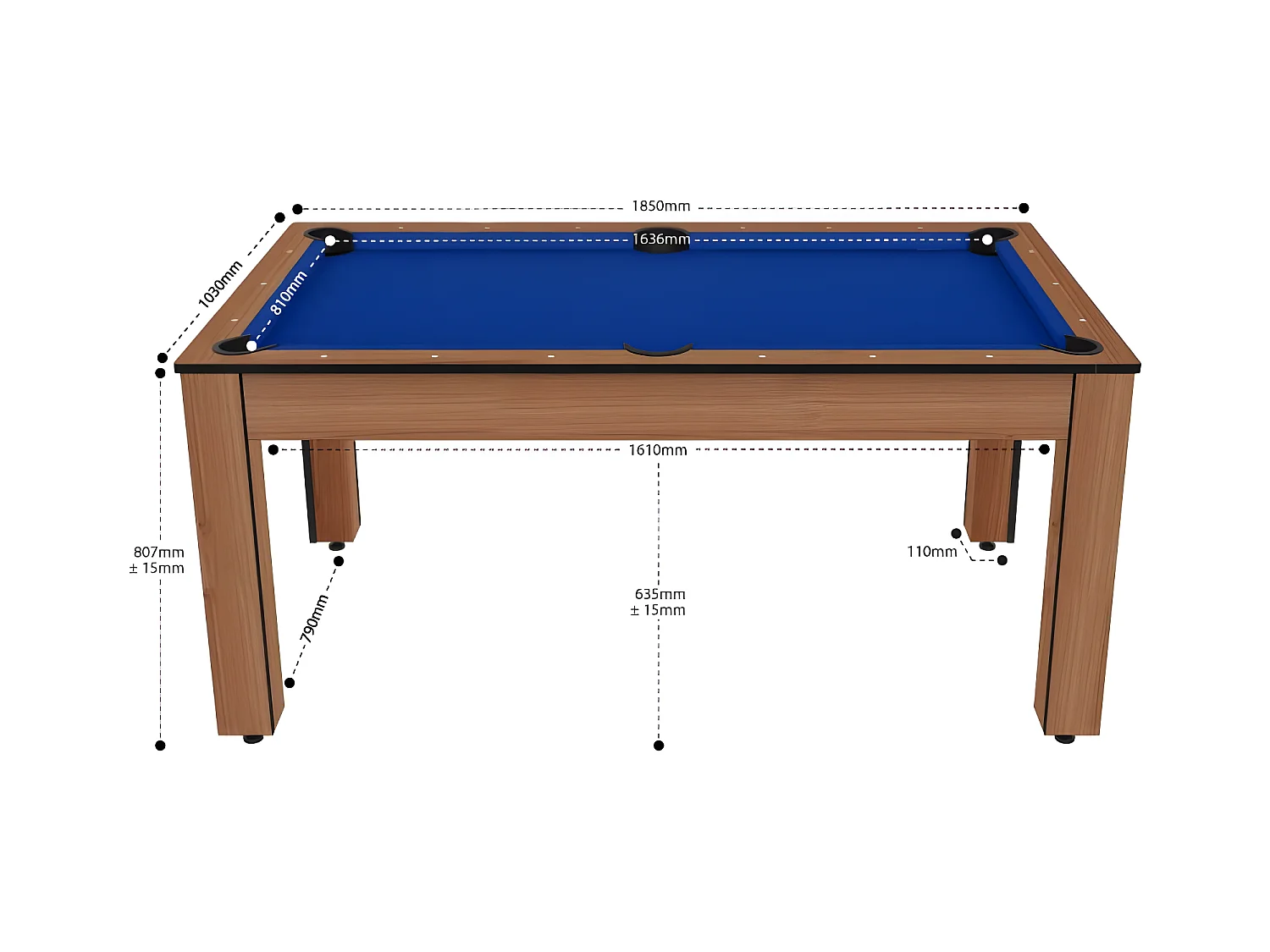 Table de Billard Convertible "Ohio" 185cm Hêtre & Bleu