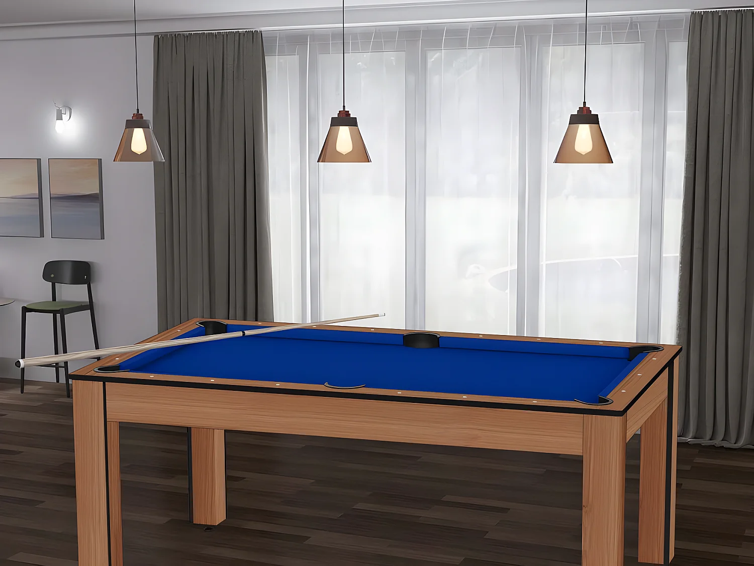 Table de Billard Convertible "Ohio" 185cm Hêtre & Bleu