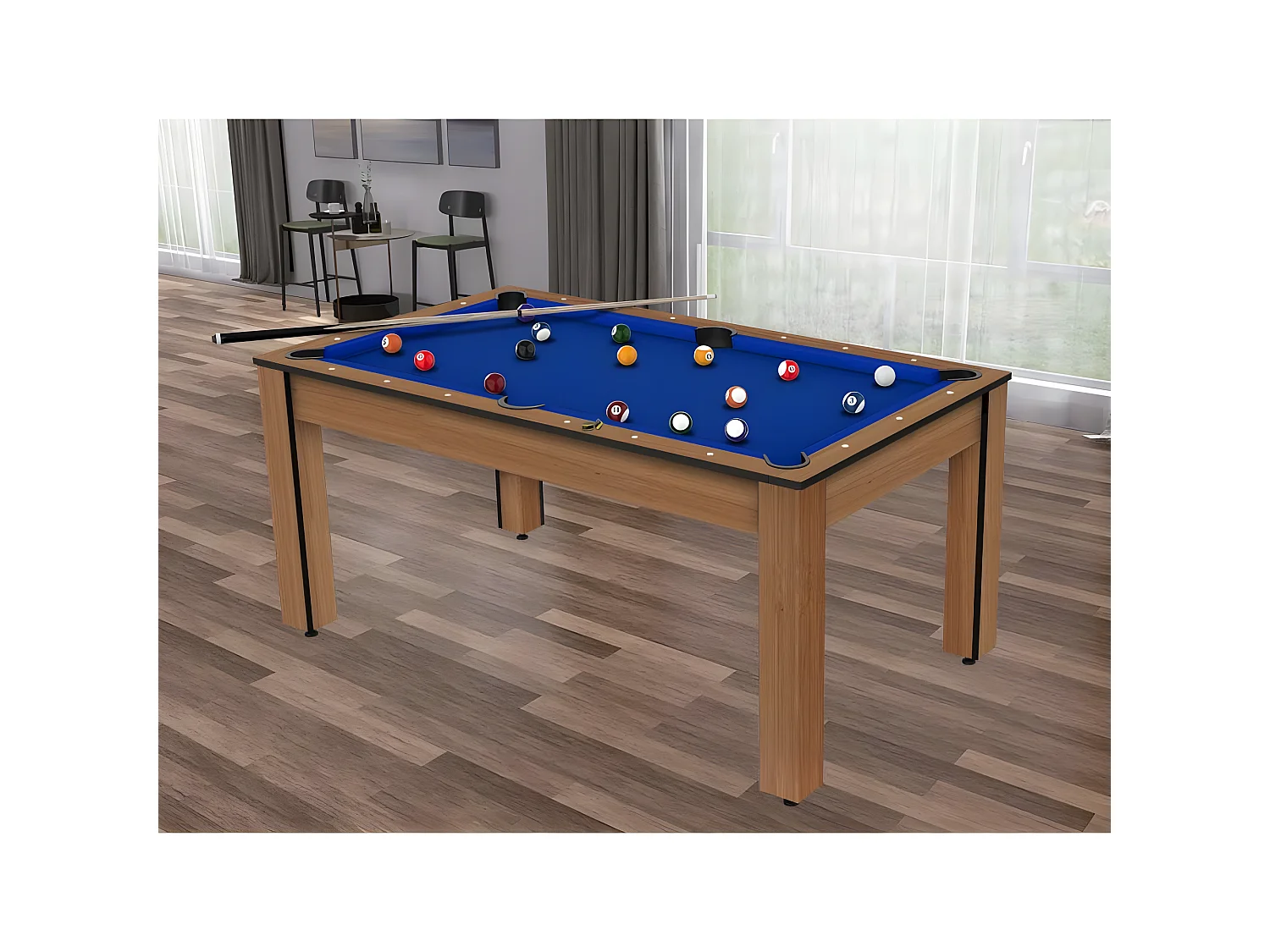Table de Billard Convertible "Ohio" 185cm Hêtre & Bleu