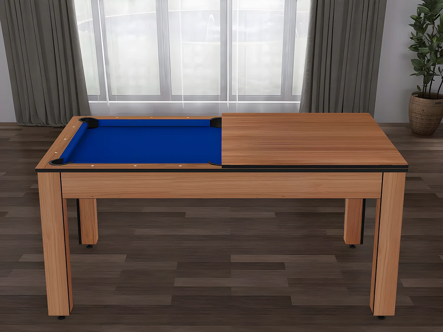 Table de Billard Convertible "Ohio" 185cm Hêtre & Bleu