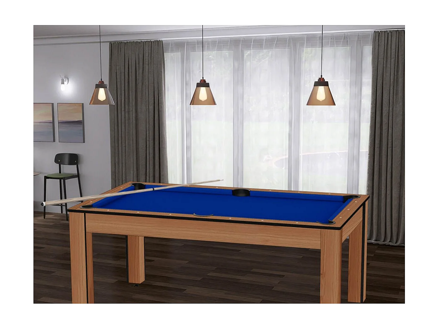 Table de Billard Convertible "Ohio" 185cm Hêtre & Bleu