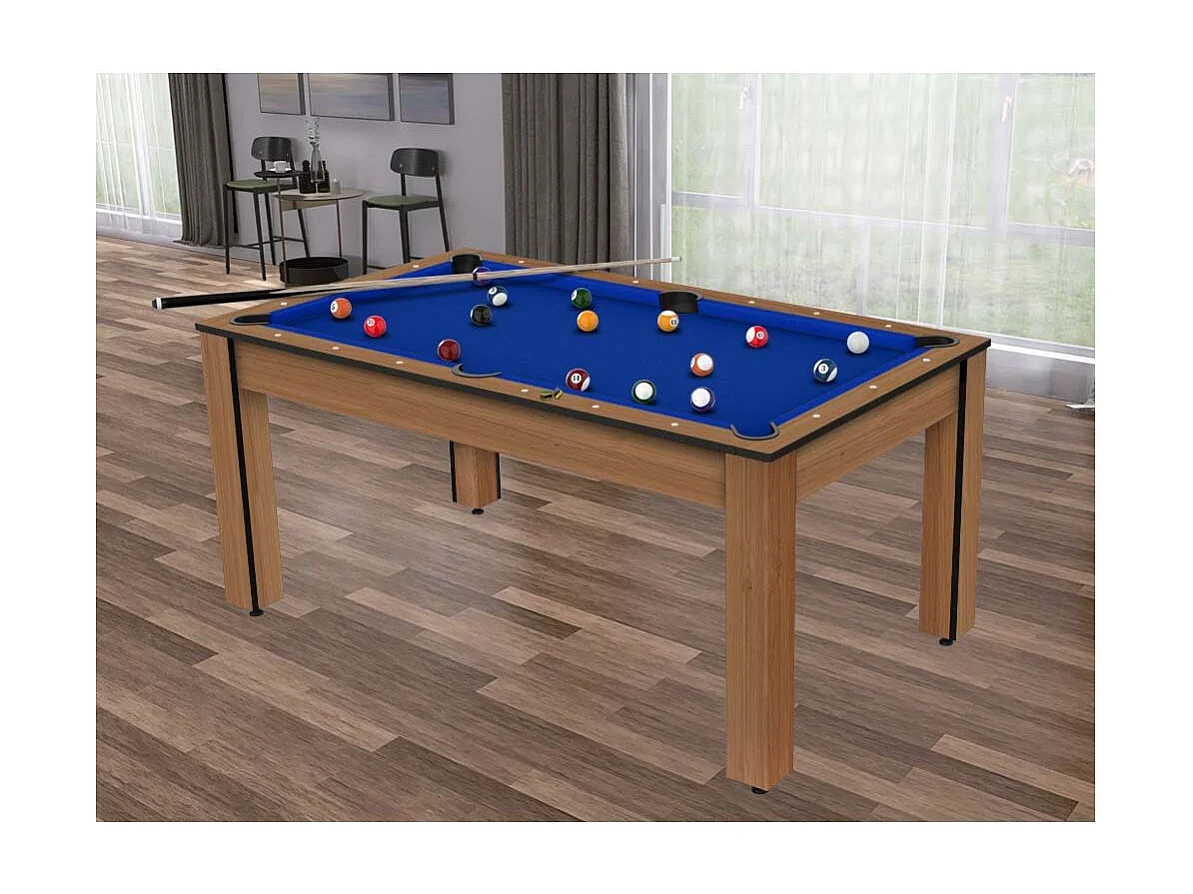 Table de Billard Convertible "Ohio" 185cm Hêtre & Bleu