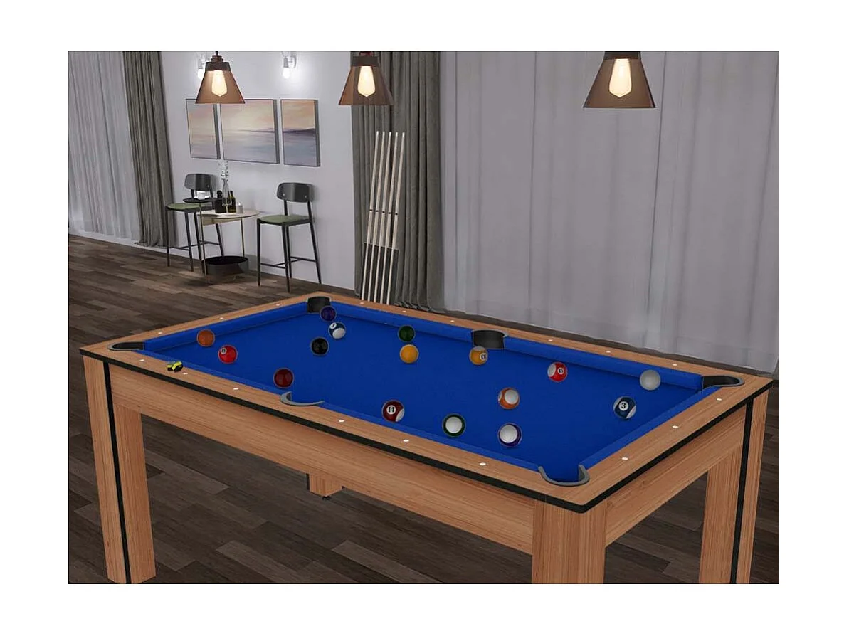 Table de Billard Convertible "Ohio" 185cm Hêtre & Bleu