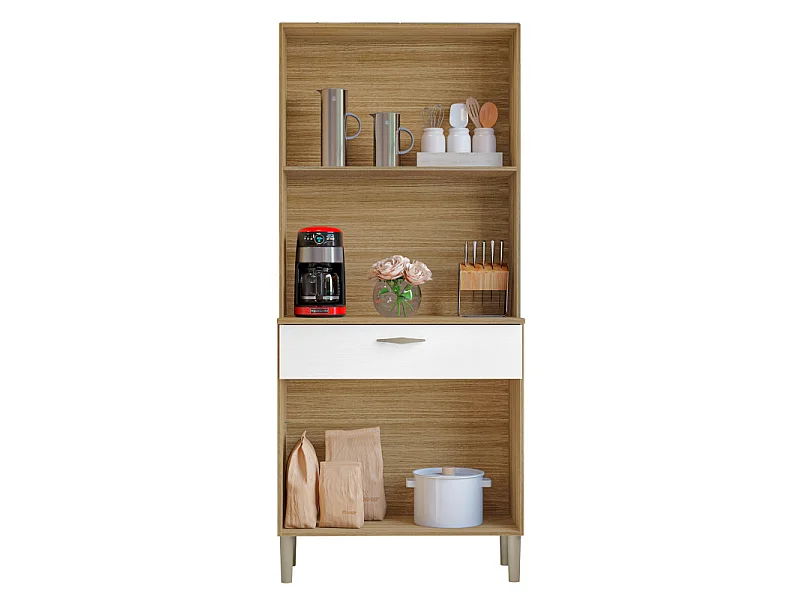 Buffet de Cuisine 4 Portes 1 Tiroir Chêne et Blanc L 74.5 H 170.5 P 36.3 cm