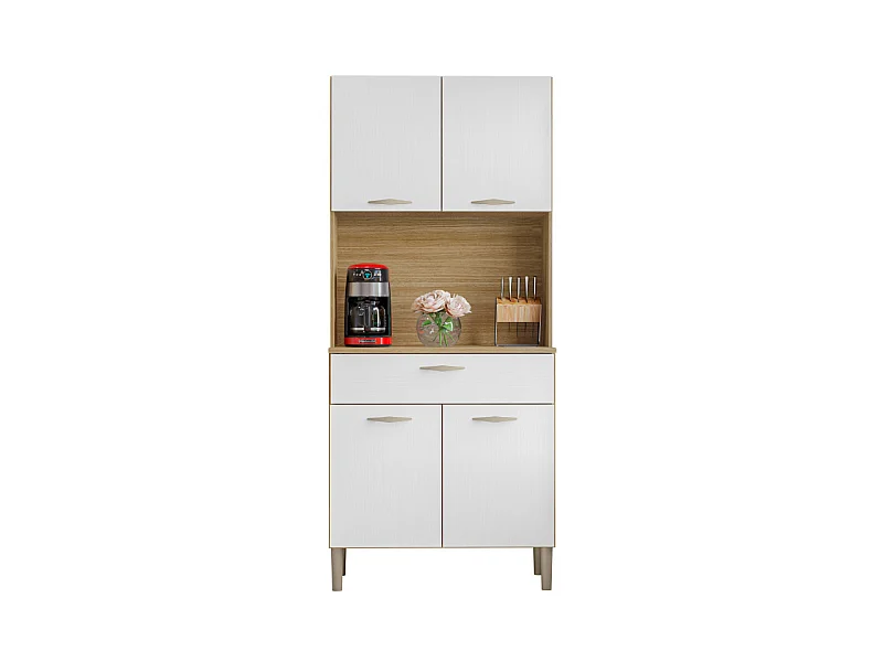 Buffet de Cuisine 4 Portes 1 Tiroir Chêne et Blanc L 74.5 H 170.5 P 36.3 cm