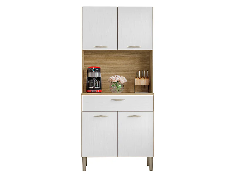Buffet de Cuisine 4 Portes 1 Tiroir Chêne et Blanc L 74.5 H 170.5 P 36.3 cm