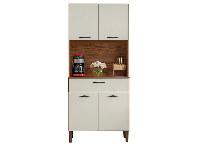 Buffet de Cuisine 4 Portes 1 Tiroir Noyer et Blanc Largeur 74.5 cm
