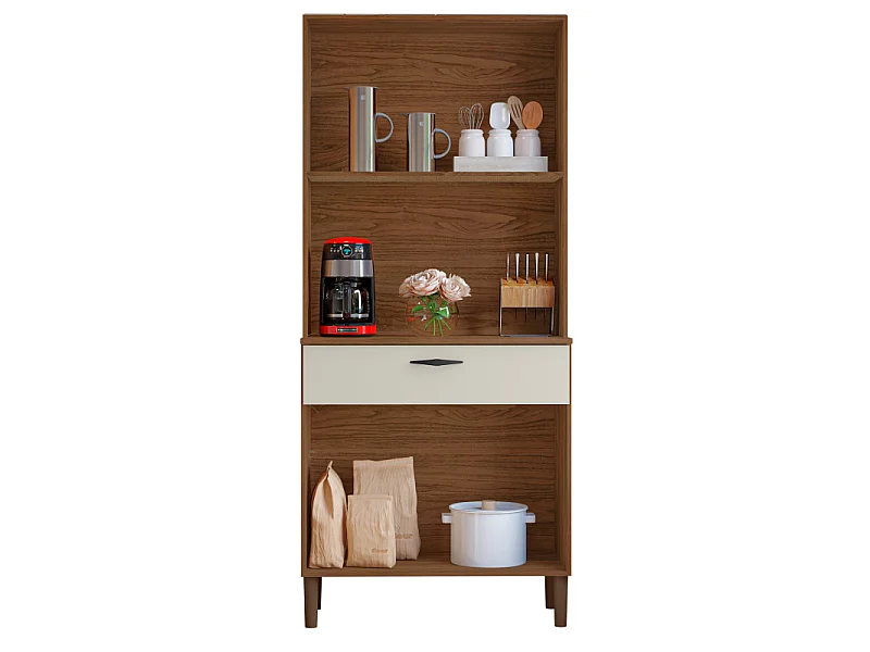 Buffet de Cuisine 4 Portes 1 Tiroir Noyer et Blanc Largeur 74.5 cm