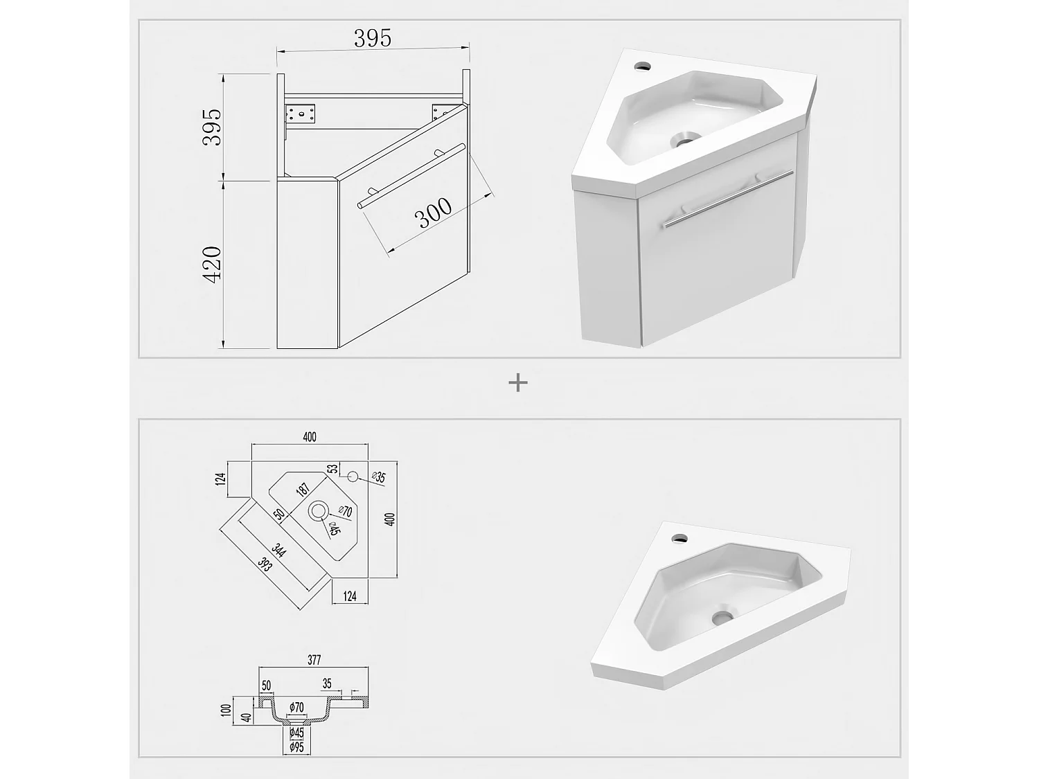 Meuble lave-mains l.39.5 x H.39.5 x P.42 Blanc assemblé, Aica