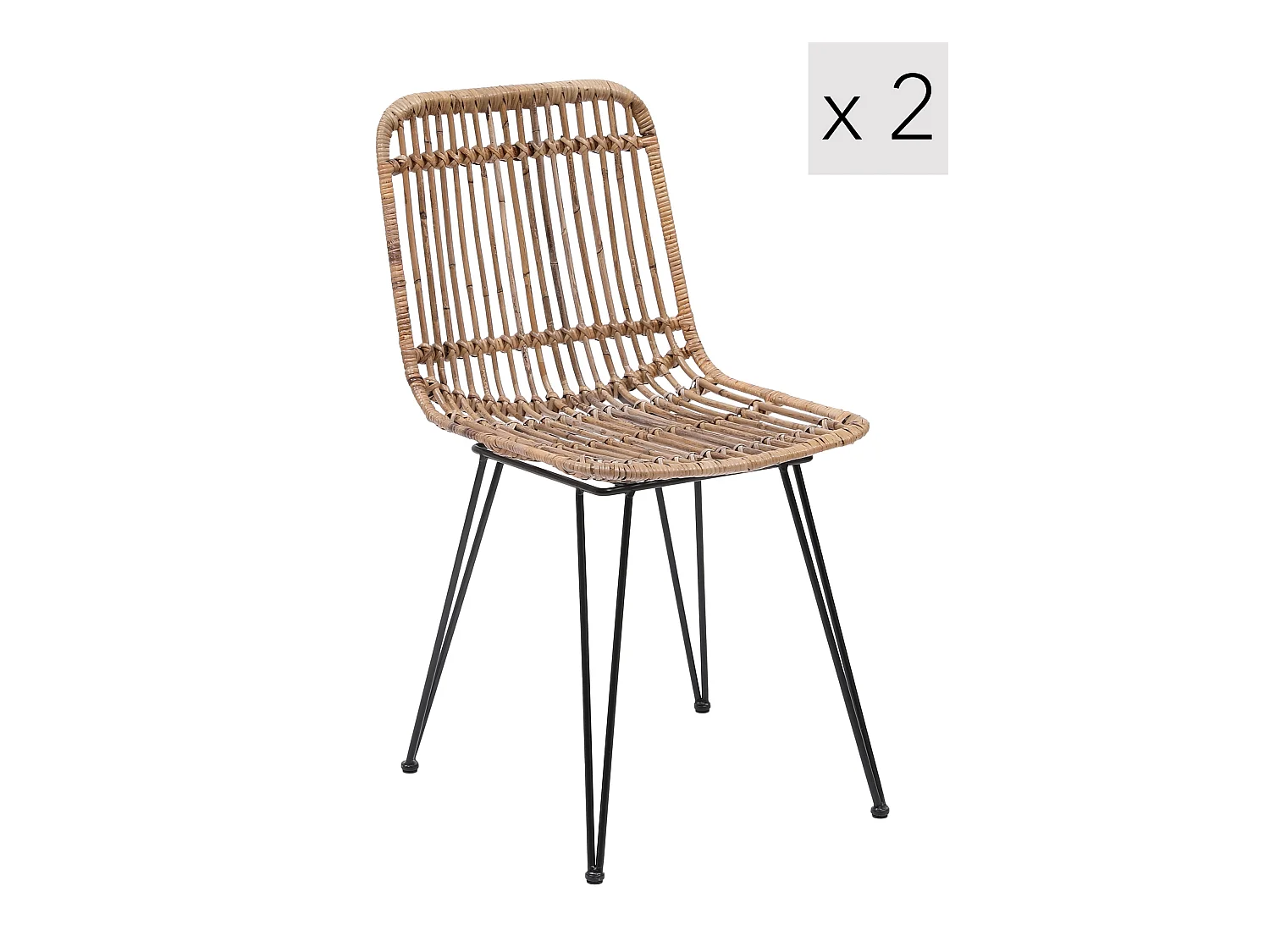 Lot de 2 chaises en métal et rotin naturel