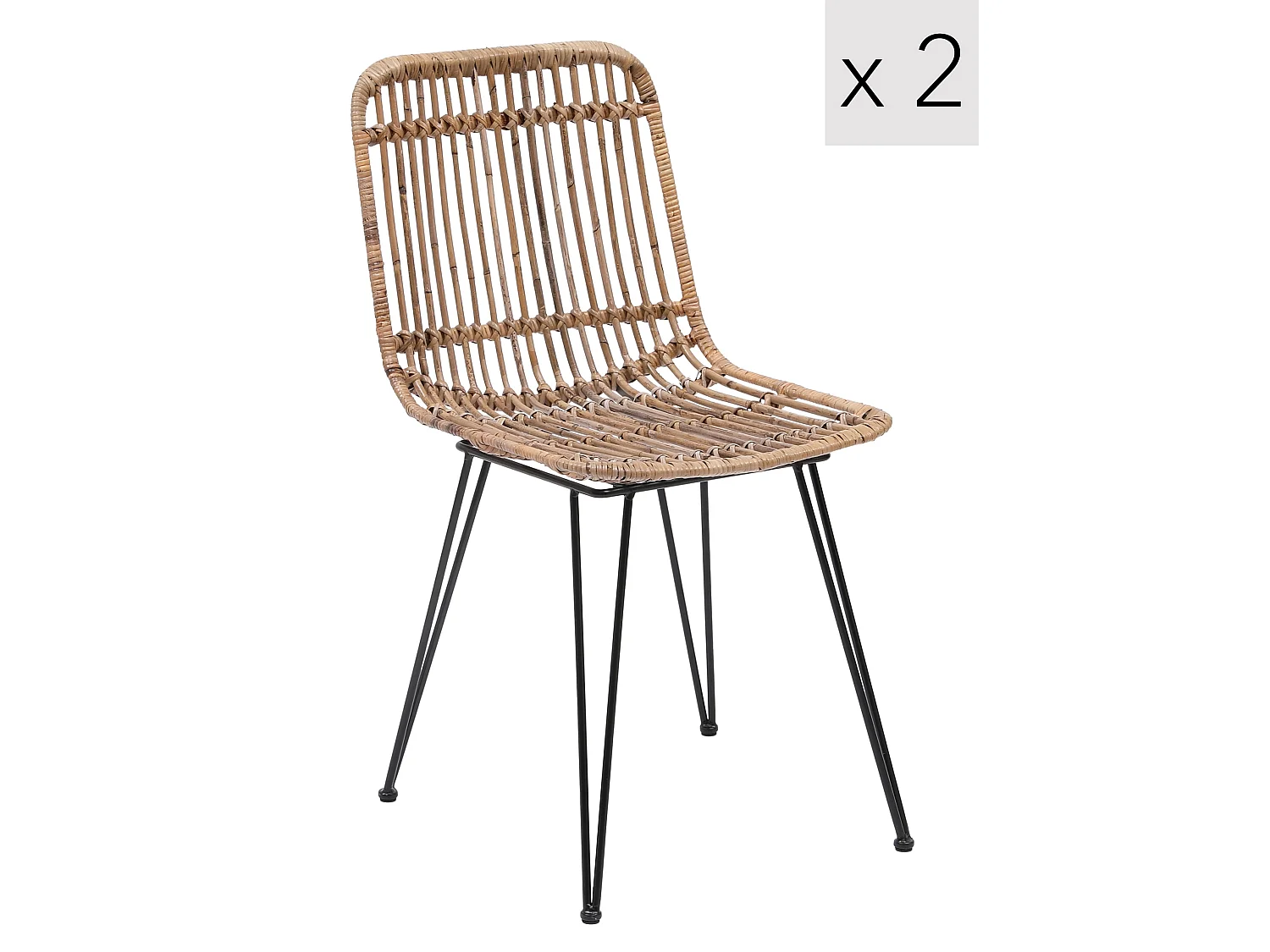Lot de 2 chaises en métal et rotin naturel