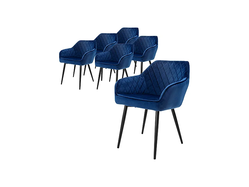 Juego 4 sillas de comedor / salón de terciopelo azul oscuro patas de acero 80cm
