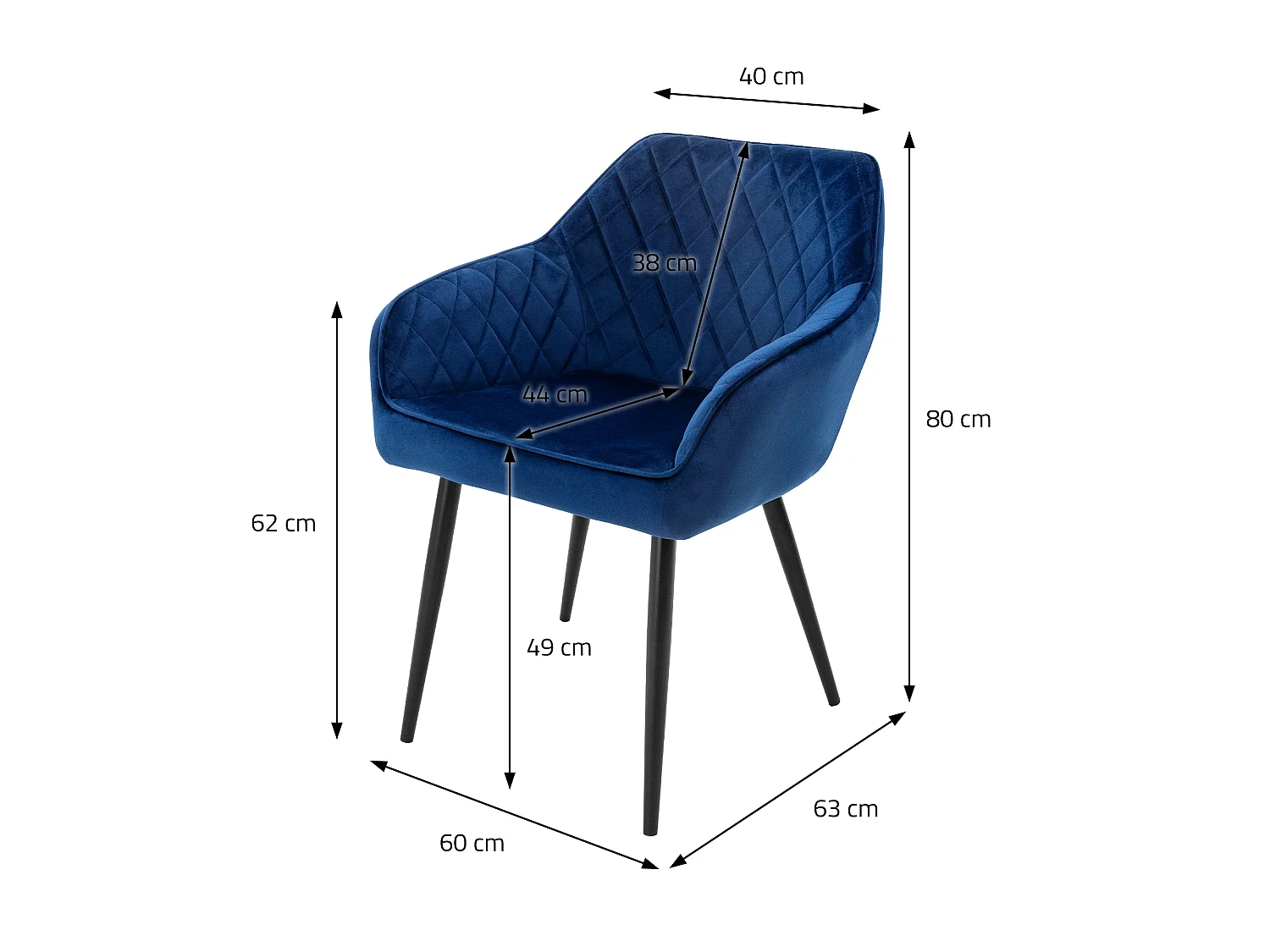 Lot de 6 chaises de salle à manger bleu foncé dossier et accoudoirs ergonomiques revêtement en velours respirant pieds noir en acier design moderne