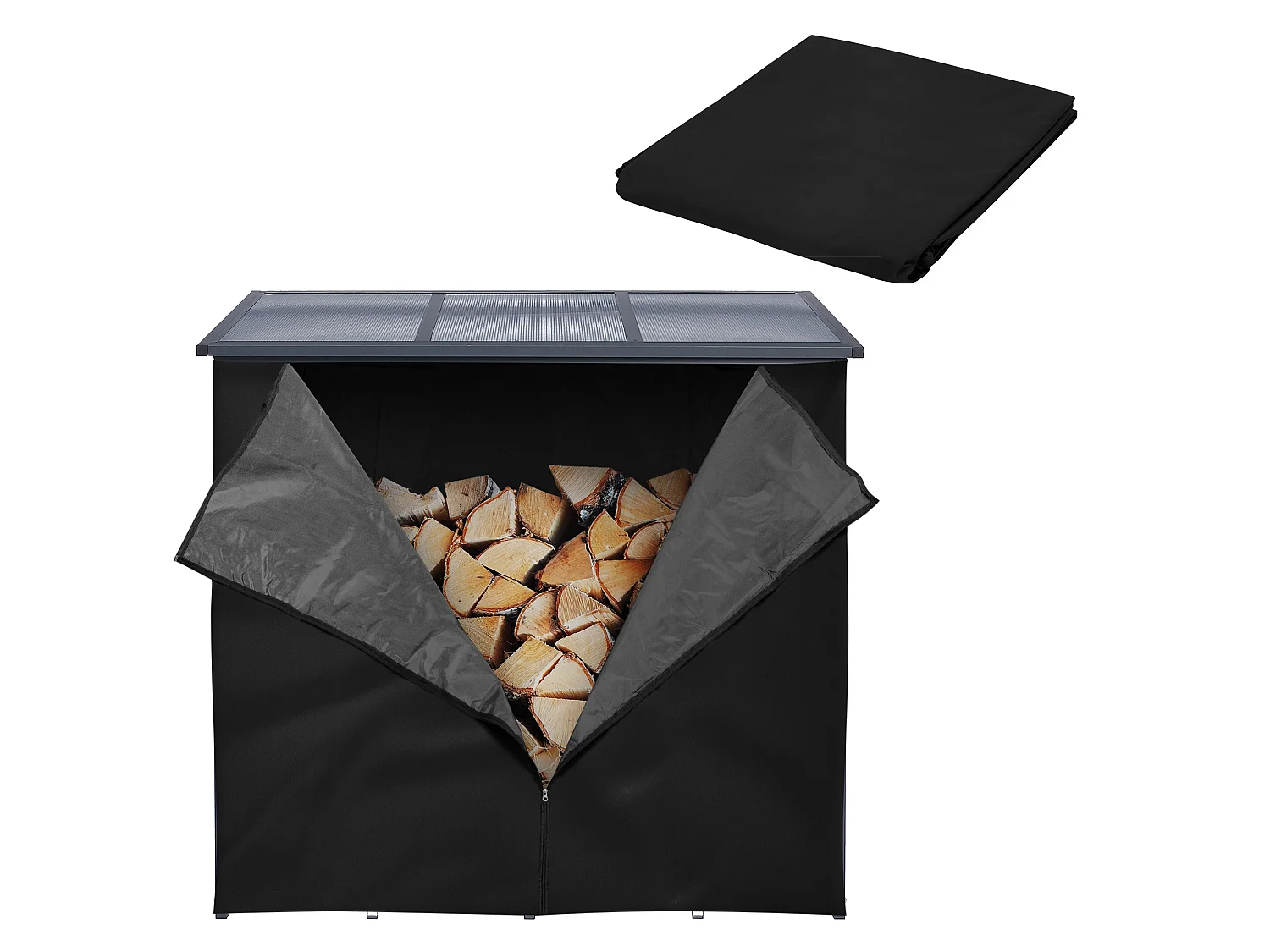 Housse d'étagère bois de cheminée 185L x 125H cm noir bâche de protection pluie