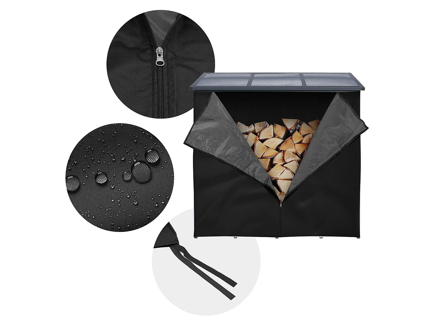 Housse d'étagère bois de cheminée 185L x 125H cm noir bâche de protection pluie