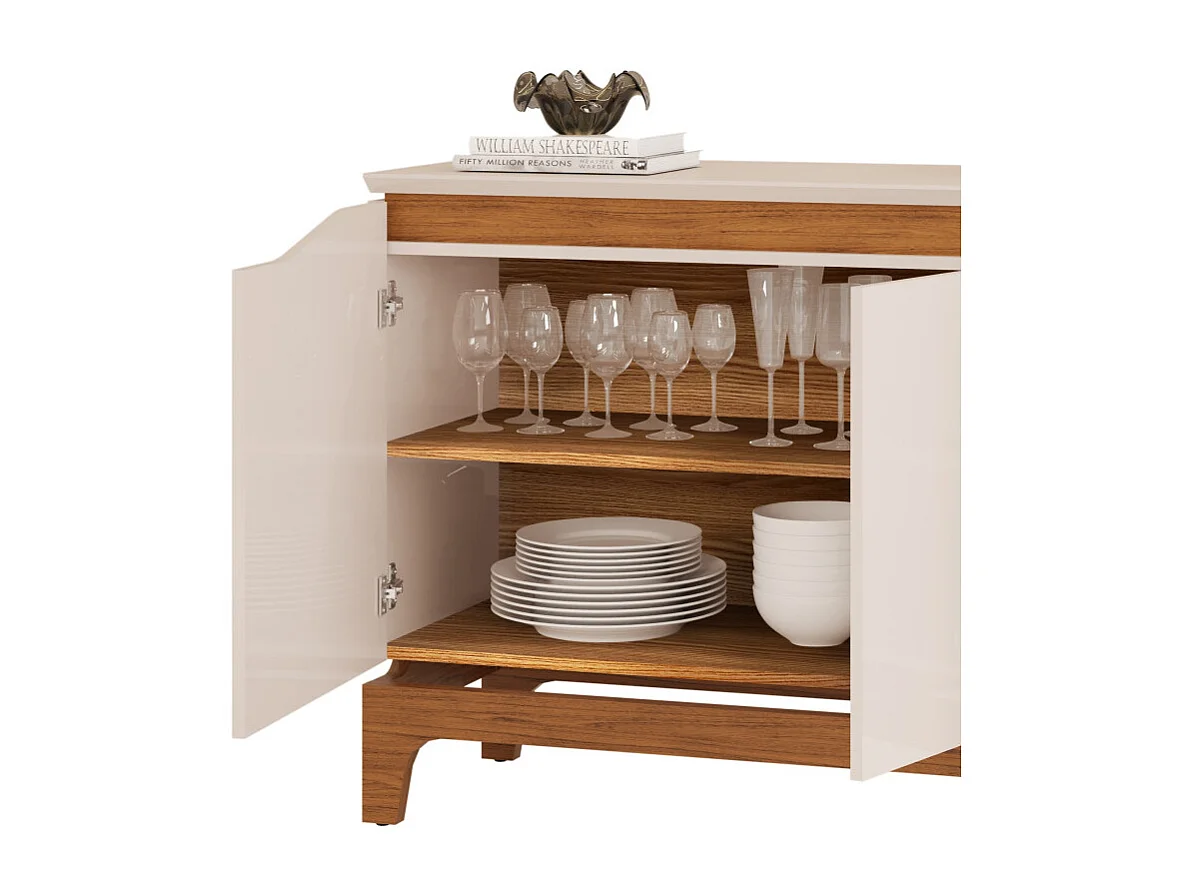 Buffet 3 Portes 139 cm Blanc Ecru et Chêne NICE