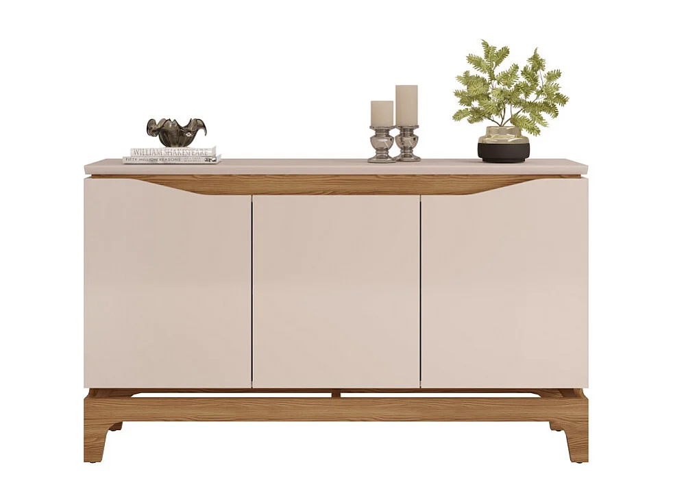 Buffet 3 Portes 139 cm Blanc Ecru et Chêne NICE