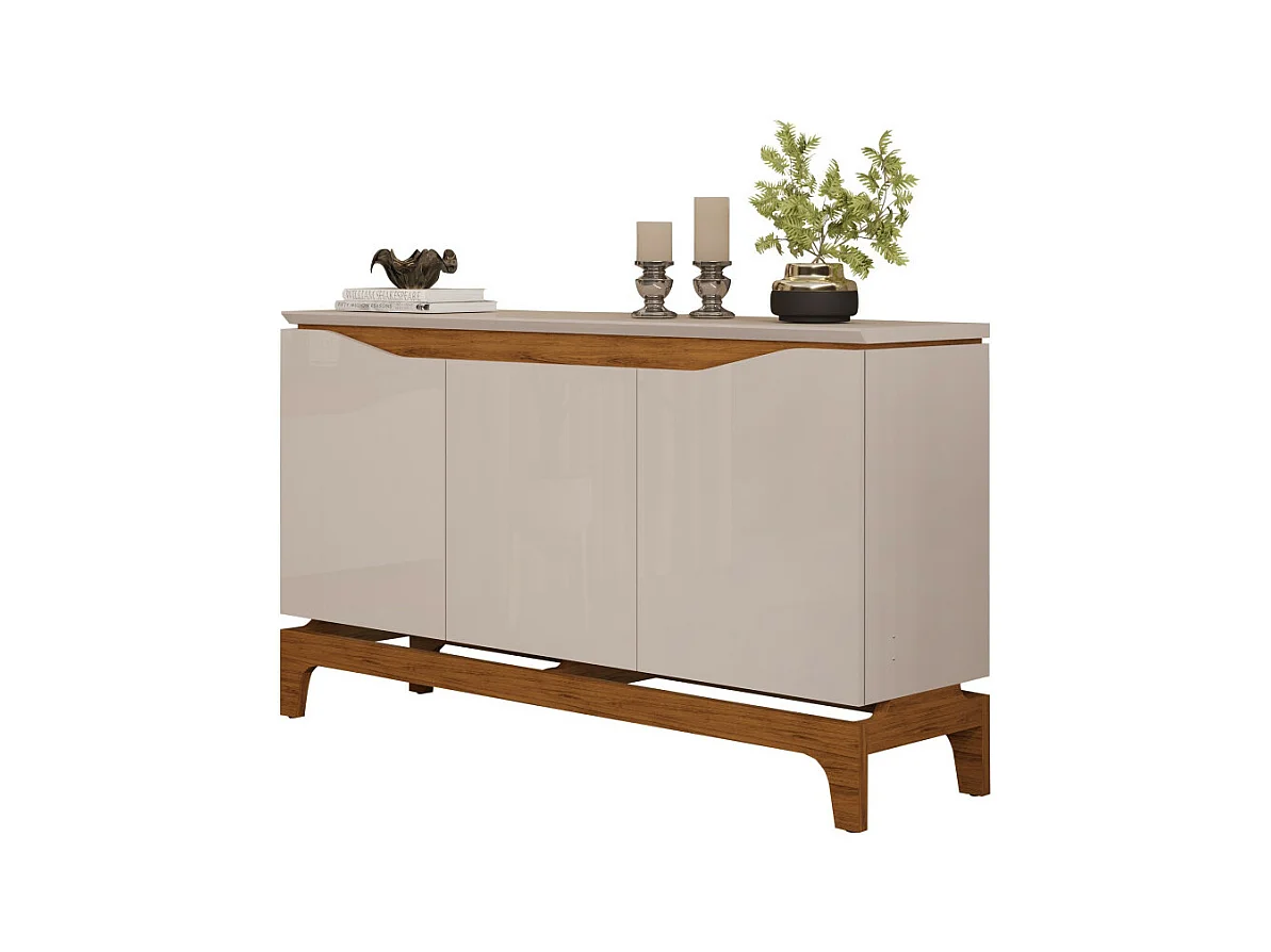 Buffet 3 Portes 139 cm Blanc Ecru et Chêne NICE
