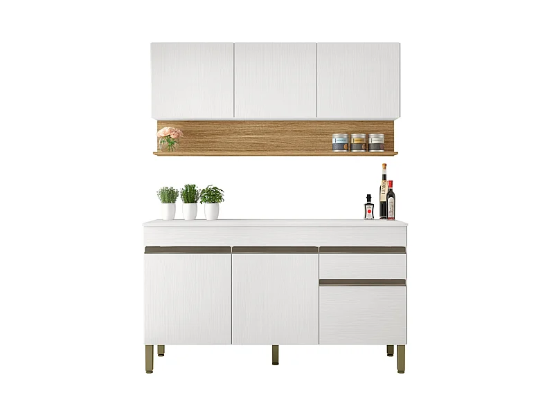 Cuisine Equipée 6 Portes 1 Tiroir Chêne et Blanc Largeur 150 cm