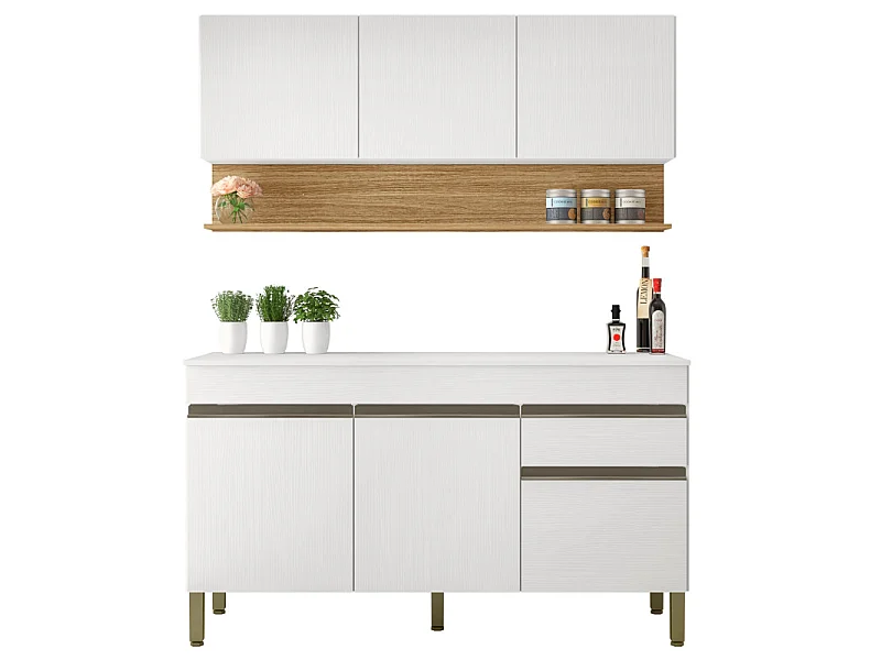 Cuisine Equipée 6 Portes 1 Tiroir Chêne et Blanc Largeur 150 cm