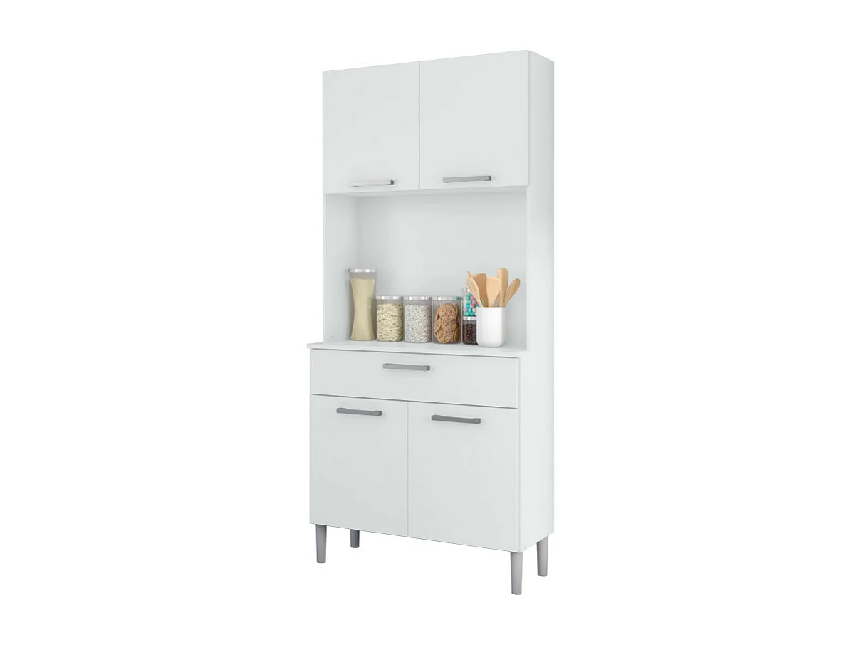Buffet de Cuisine 4 Portes 1 Tiroir Blanc 3 Niches L 80 H 180 P 36.3 cm