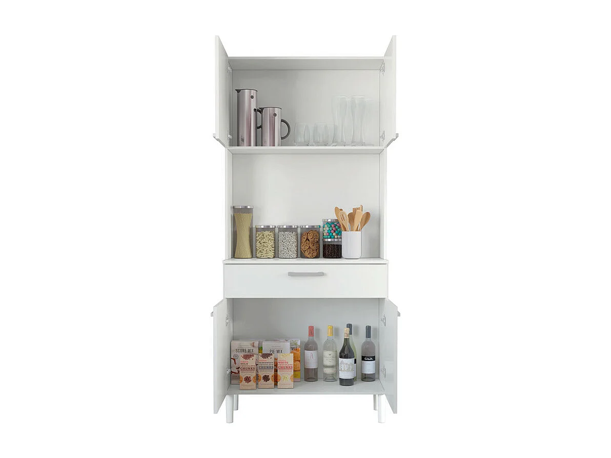 Buffet de Cuisine 4 Portes 1 Tiroir Blanc 3 Niches L 80 H 180 P 36.3 cm
