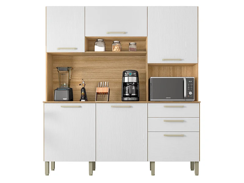 Buffet de Cuisine 6 Portes 2 Tiroirs Chêne et Blanc L 180.2 H 198 P 38.8 cm