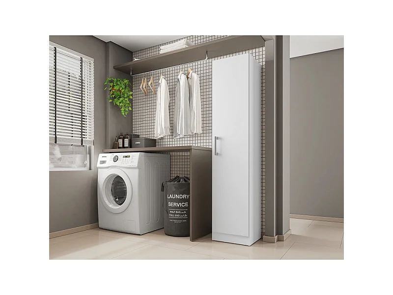 Armoire 1 Porte Blanche Mutifonctions 4 Niches L 35 H 160.6 P 31.8 cm