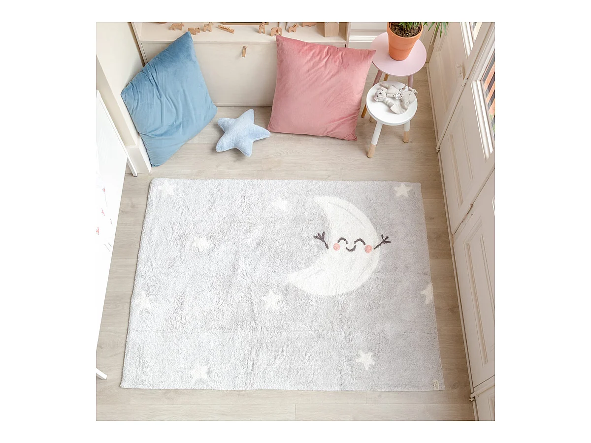 Tapis lavable en machine enfant gris Happy Moon Lorena Canals Rectangulaire Enfant