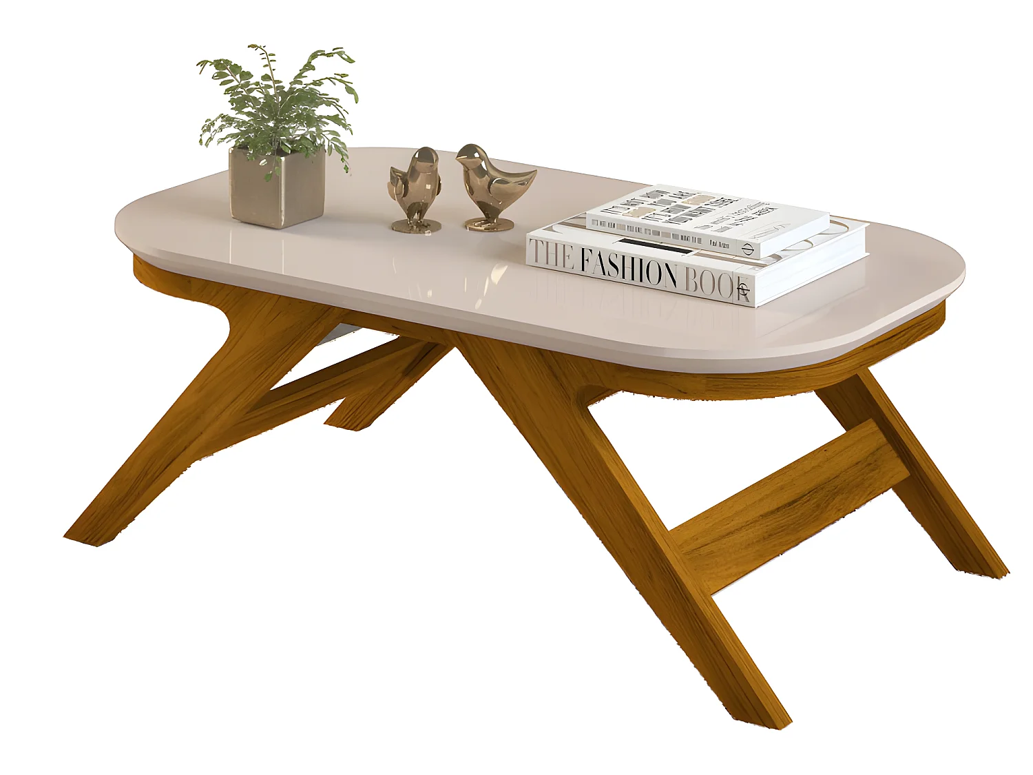 Table Basse Rectangle Chêne et Blanc Ecru 90 x 34,5 x 53,5 cm