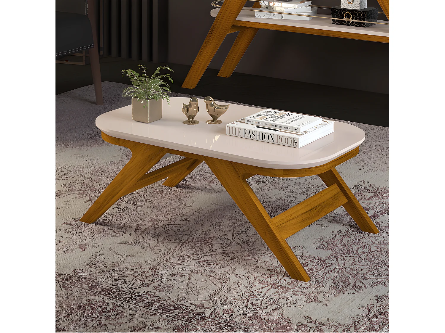 Table Basse Rectangle Chêne et Blanc Ecru 90 x 34,5 x 53,5 cm