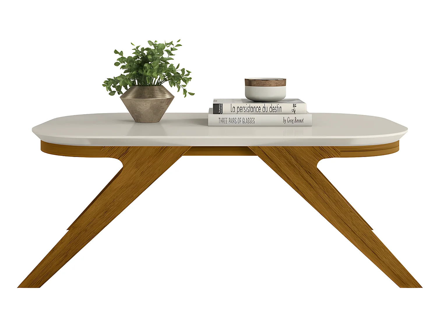 Table Basse Rectangle Chêne et Blanc Ecru 90 x 34,5 x 53,5 cm