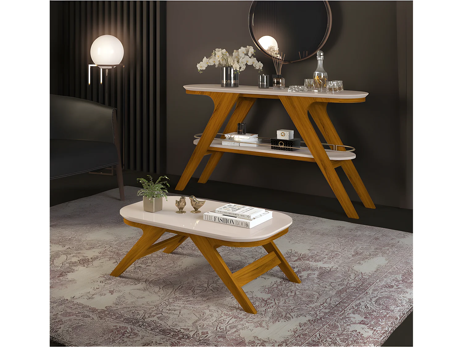 Table Basse Rectangle Chêne et Blanc Ecru 90 x 34,5 x 53,5 cm