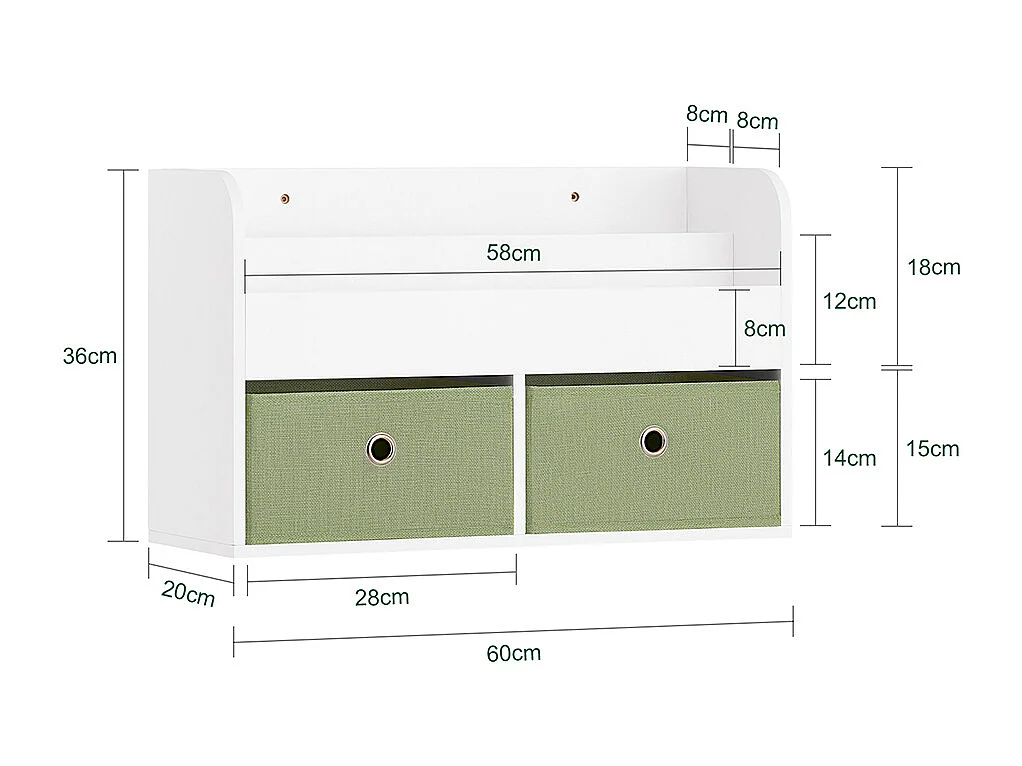 Libreria Per Bambini Mensola A Muro Con Due Scatole Di Giocattoli 60x20x36 Cm Bianco KMB81-W SoBuy