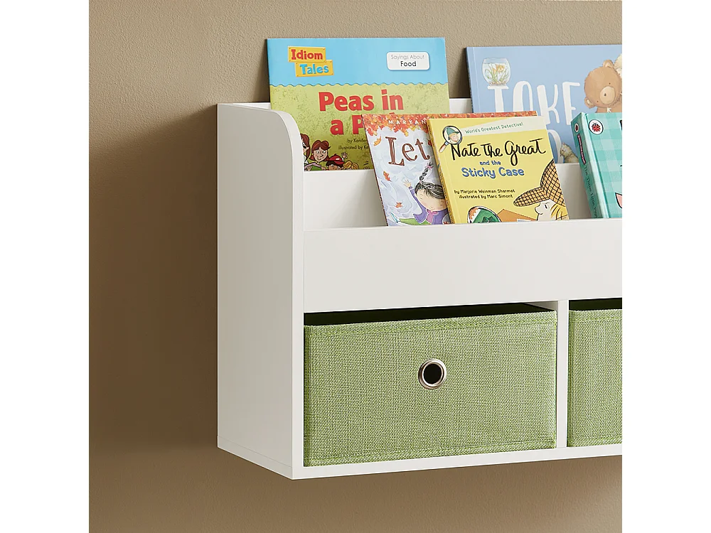 Libreria Per Bambini Mensola A Muro Con Due Scatole Di Giocattoli 60x20x36 Cm Bianco KMB81-W SoBuy