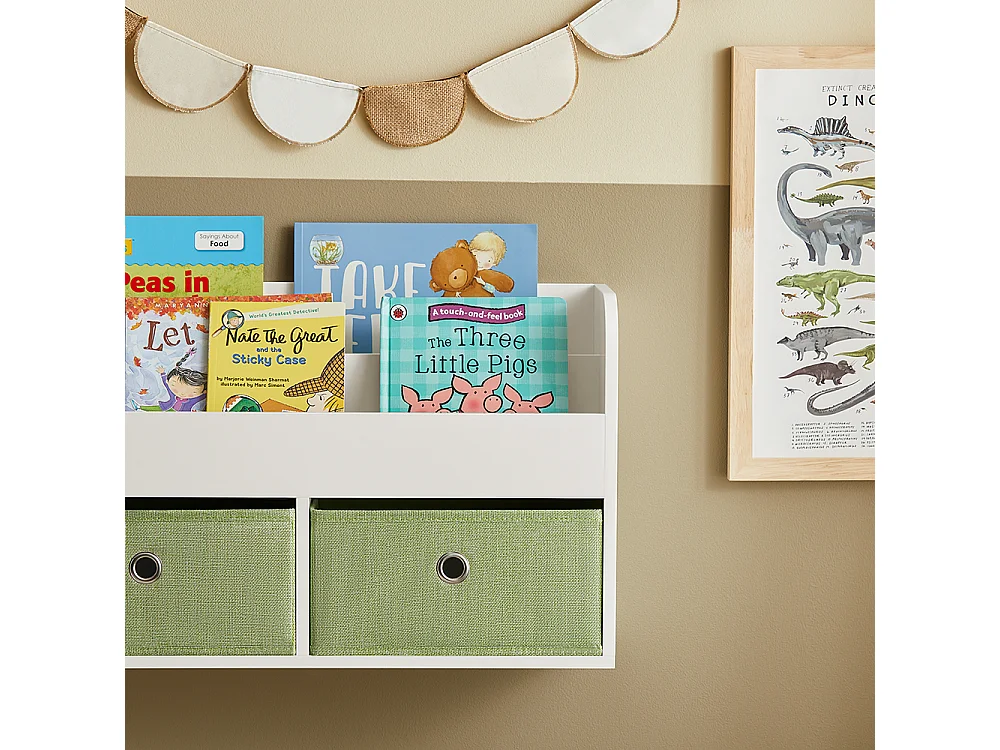 Libreria Per Bambini Mensola A Muro Con Due Scatole Di Giocattoli 60x20x36 Cm Bianco KMB81-W SoBuy