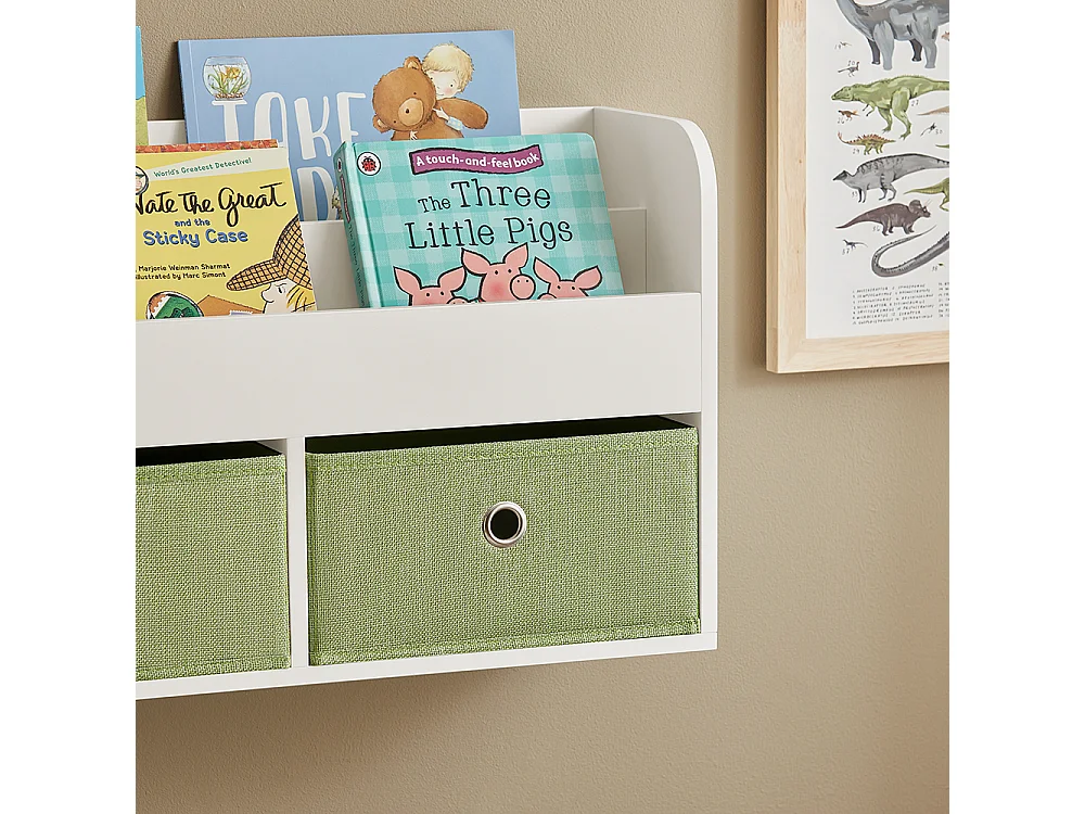 Libreria Per Bambini Mensola A Muro Con Due Scatole Di Giocattoli 60x20x36 Cm Bianco KMB81-W SoBuy