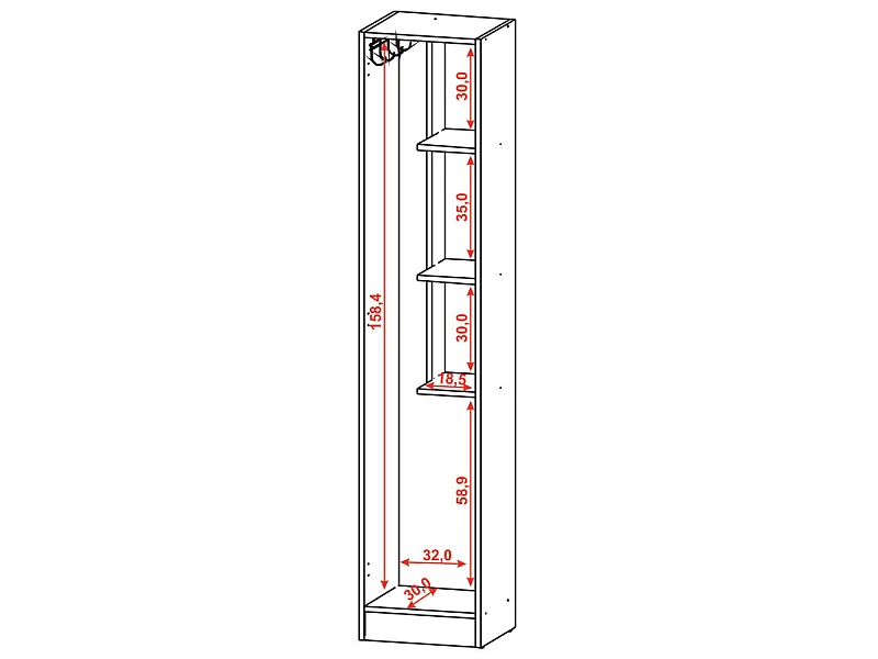 Armoire de Buanderie et Cellier Blanche 5 Niches Larg 35 Haut 170 Prof 31,8 cm