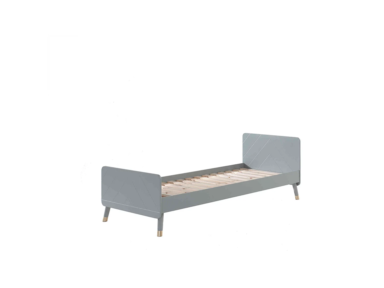 Lit enfant 90x200 en bois massif gris + chevet enfant gris 2 tiroirs - CB2031