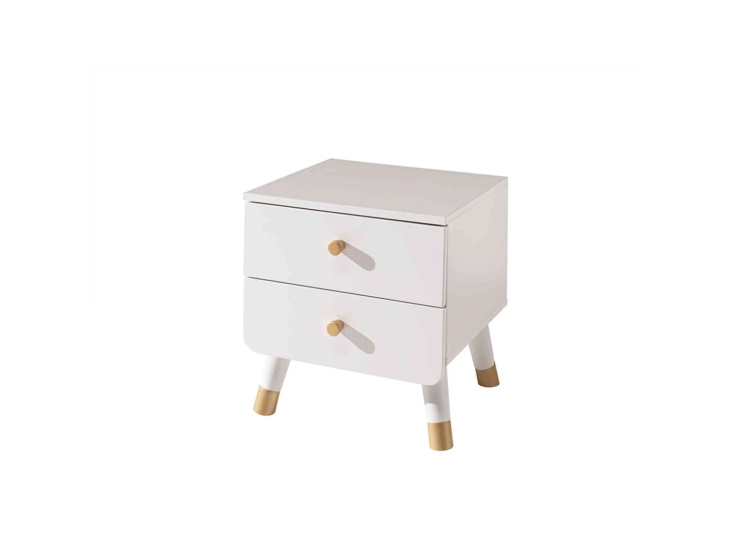 Lit enfant 90x200 en bois massif blanc + chevet enfant blanc 2 tiroirs - CB2031