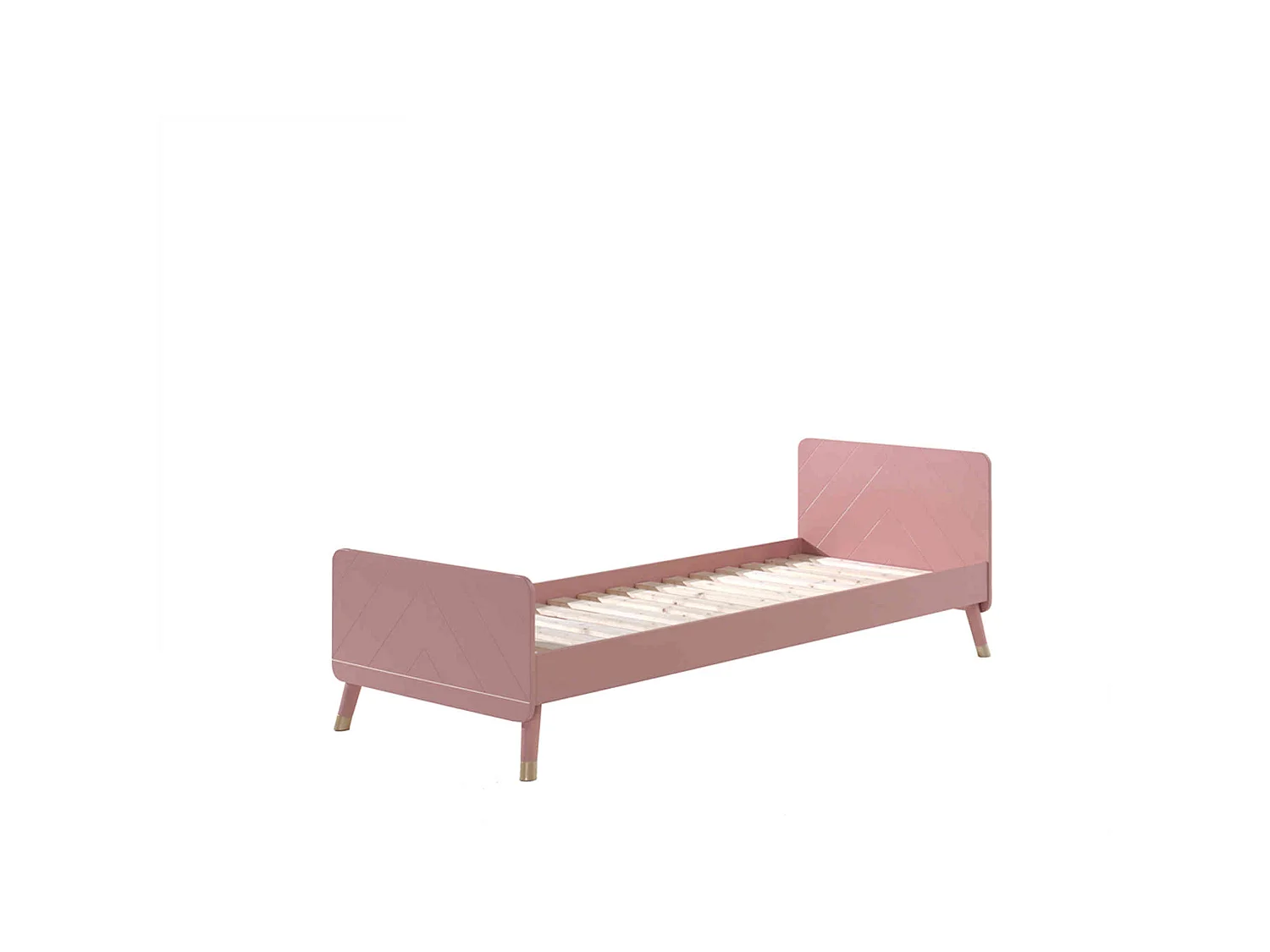 Lit enfant 90x200 en bois massif rose + chevet enfant rose 2 tiroirs - CB2031