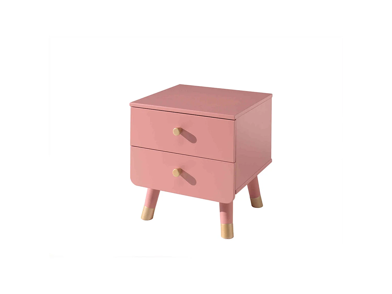 Lit enfant 90x200 en bois massif rose + chevet enfant rose 2 tiroirs - CB2031