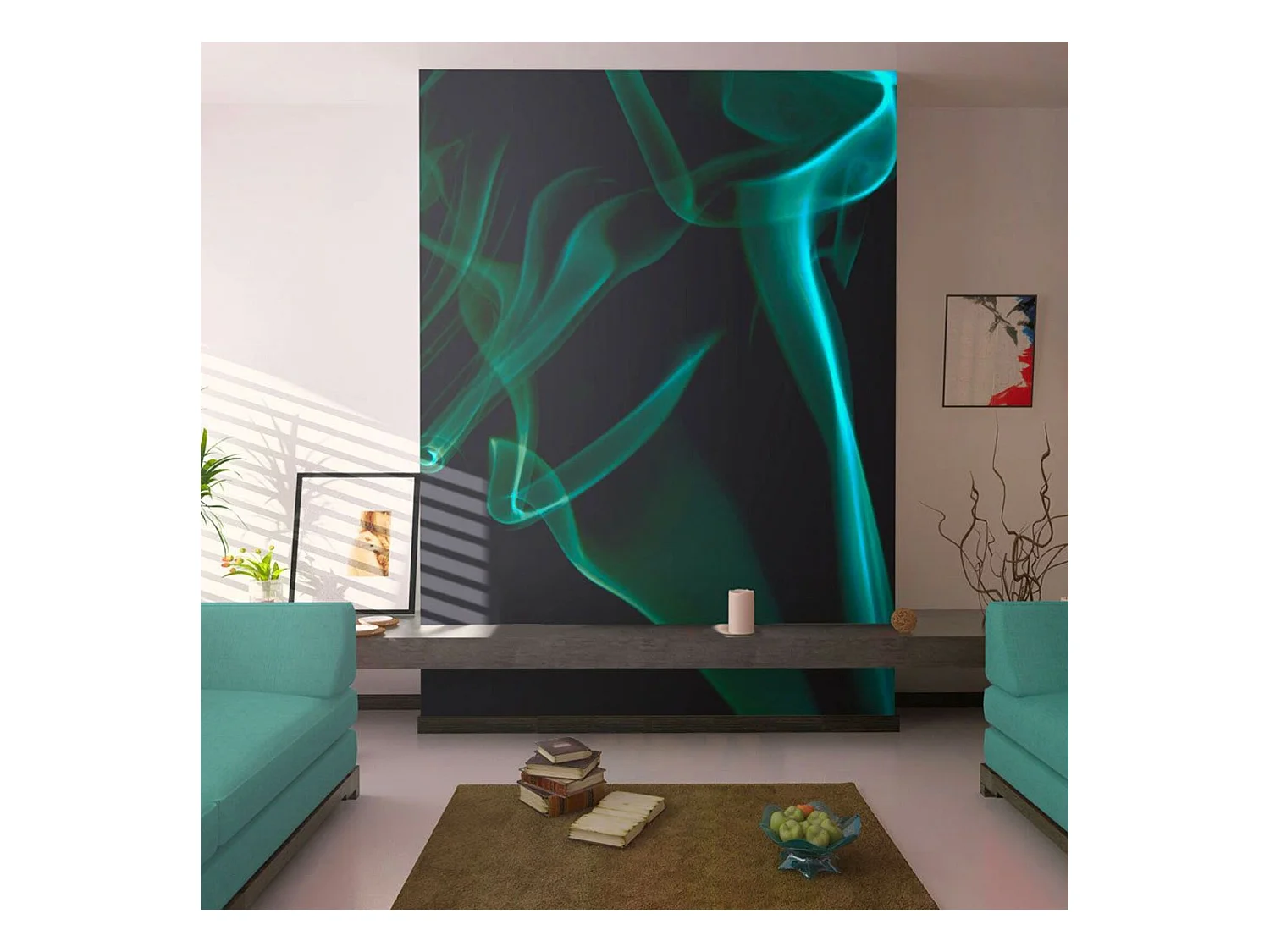 Papier peint vagues de fumée bleue - 250 x 193 cm