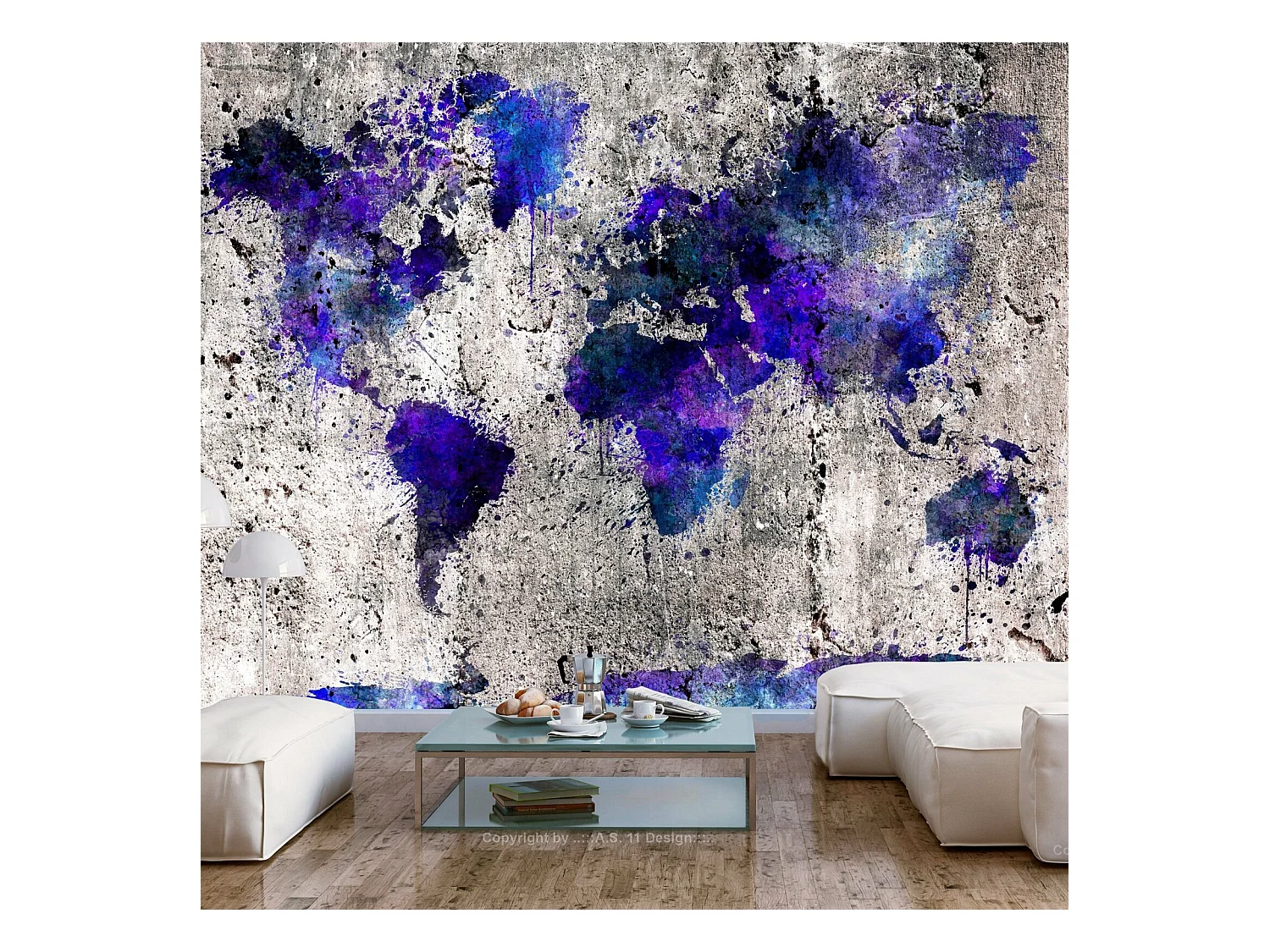 Papier peint taches d'encre de carte du monde - 300 x 210 cm