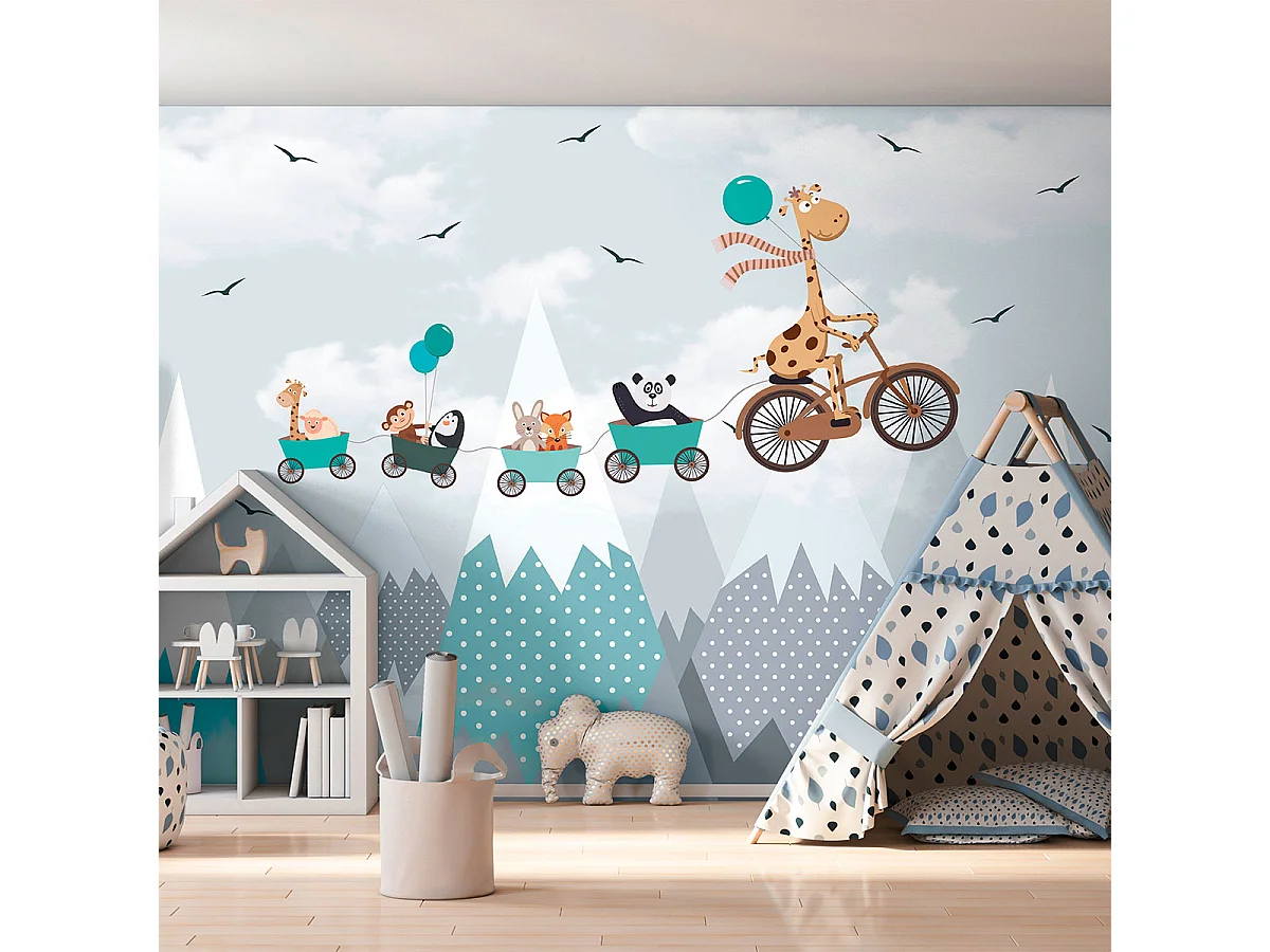 Papier peint panoramique préencollé animaux dans les montagnes scandinaves H 250 x L 360 cm